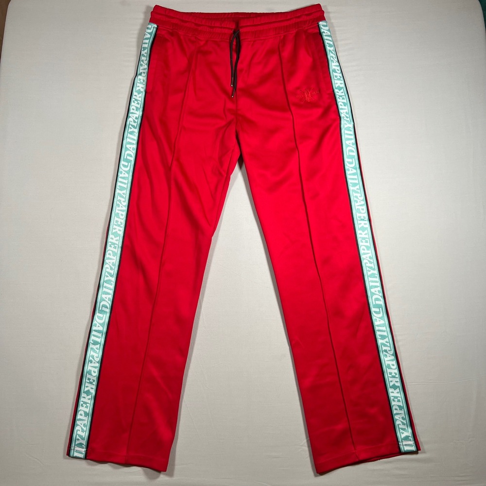 Daily Paper Red Track Pants Mens XL Logo Tape Side Stripe Joggers Streetwear